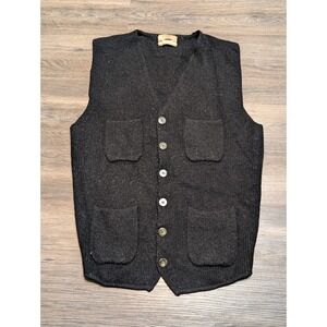 Guess Classic Sportswear Black Wool V Neck Button Front Vest Men's XL